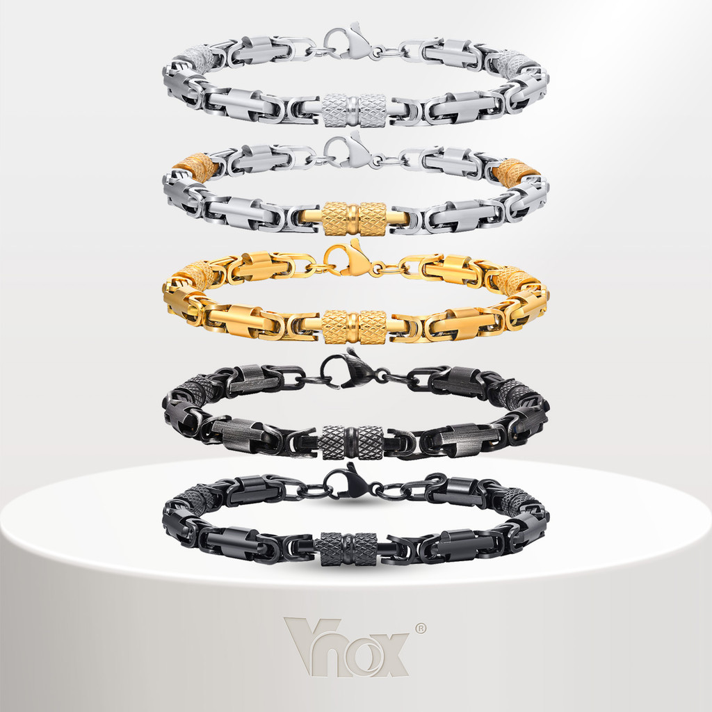 Vnox สร ้ อยข ้ อมือสแตนเลส 6 มม.เรขาคณิต Byzantine Link Chain Silver สีชุบทองผู ้ ชายผู ้ หญิงเครื ่ องประดับของขวัญ SC