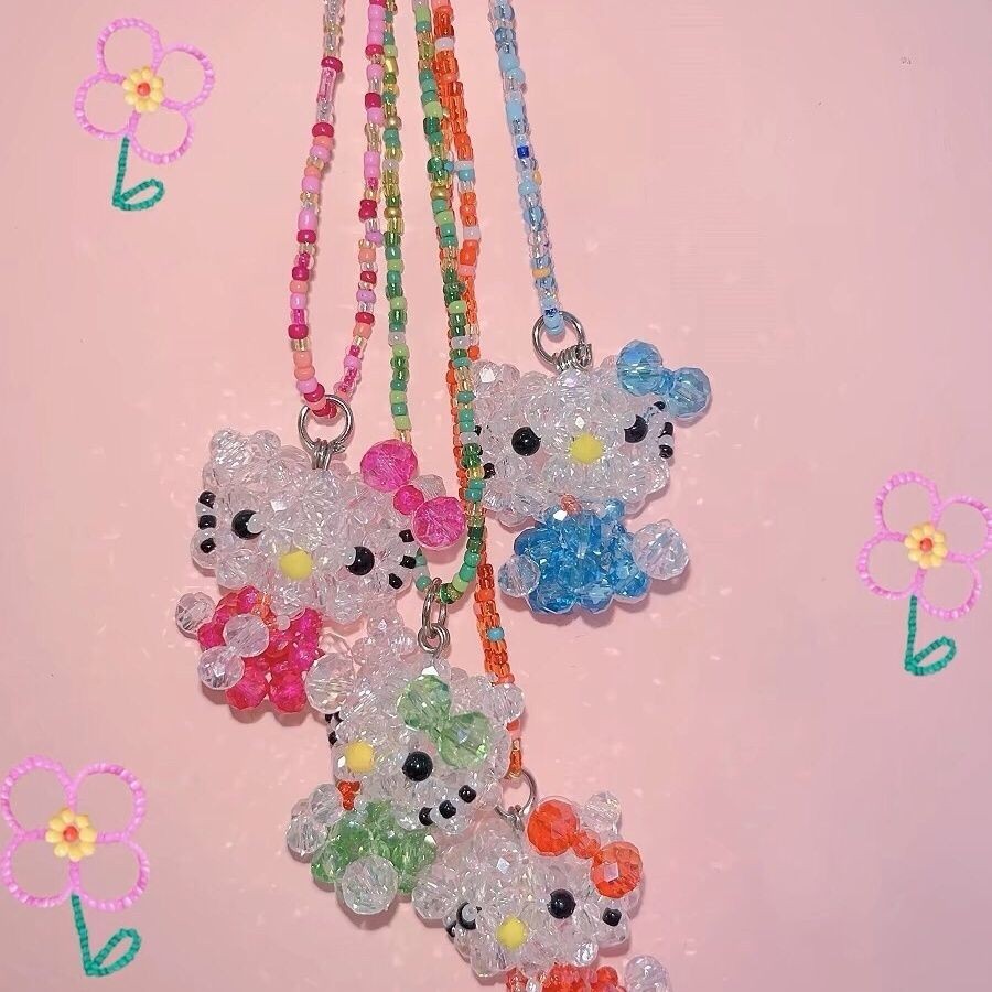 Y2k Millennium Hot Girl สร ้ อยคอ Niche Unique Beaded kitty Clavicle Chain Hello kitty อุปกรณ ์ เสริ