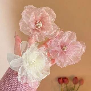 Camellia Artifical ดอกไม ้ หัว DIY ดอกไม ้ คลิปผม Hairpin ชุดเจ ้ าสาวอุปกรณ ์ เสริมผมดอกไม ้ ปลอม Organza ชีฟอง ้