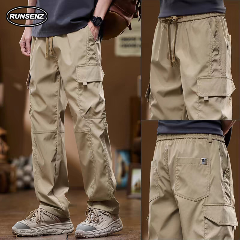 M-8xl เกาหลี Simple Cargo กางเกงผู ้ ชายขนาดบวกกางเกงขายาวหลายกระเป ๋ าสบายๆหลวมกางเกงขาตรง