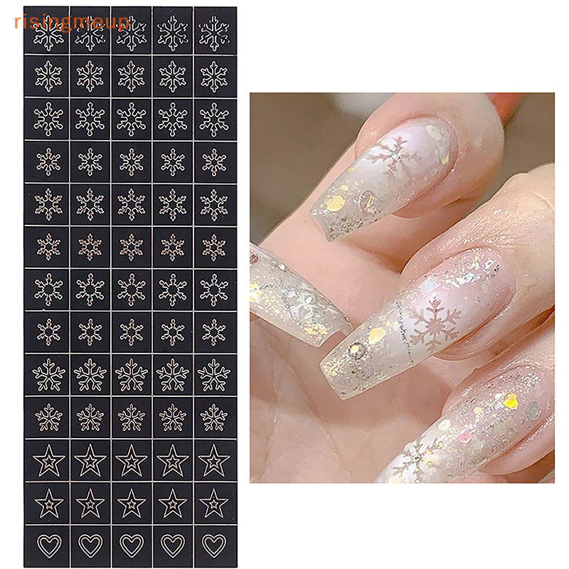 [risingmeup] French Nail Forms Fringe Tip Guides สติกเกอร์ DIY Snowflake Heart Butterfly Nail Art เคล็ดลับลายฉลุแถบเล็บเครื่องมือ