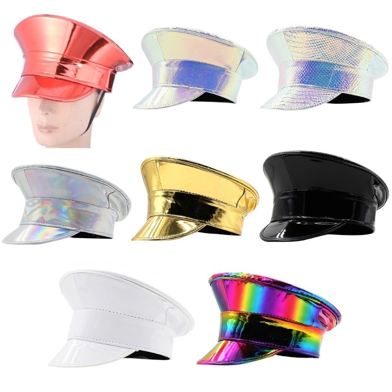 QUU ผู้หญิง PatentLeather Club หมวกแฟชั่นหมวก Dance Party Night Club DjHat