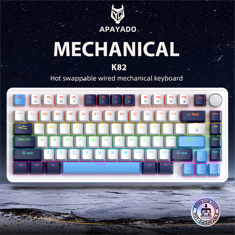K82 Multifunctional Knob Wired Mechanical Keyboard,82 คีย์,แบบถอดเปลี่ยนได้แบบเต็มรูปแบบ, Cool Backl