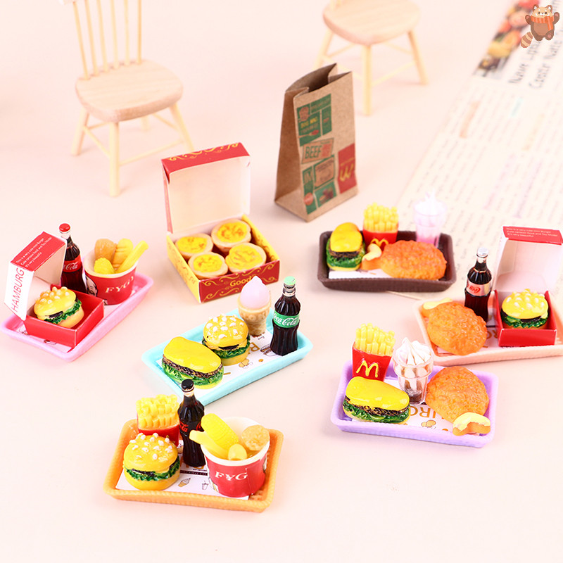 [AP ] Dollhouse Mini Simulation Burger French Fries Full Home Bucket Scene Model Bo11 TH