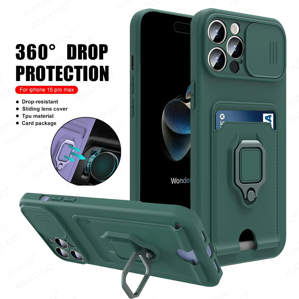 ปลอกสําหรับiphone 12 11 Pro Max 5G 4G 2024 เคสโทรศัพท์มัลติฟังก์ชั่นSoft TPUช่องเสียบการ์ดแหวนสําหรับI12 12Pro 12ProMax XS Max XSMax XR X 7 8 Plus 7P Lanyardสไลด์กรณี
