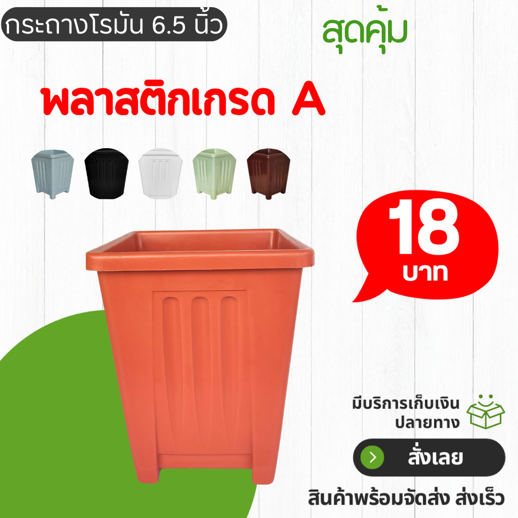 กระถาง กระถางโรมันสี่เหลี่ยม ขนาด 6.5 นิ้ว สีดำ สีขาว สีเทา สีอิฐสีเทา สีน้ำตาล สีฟ้า สีเขียว Bundle 5 ใบ ชิ้น อัน