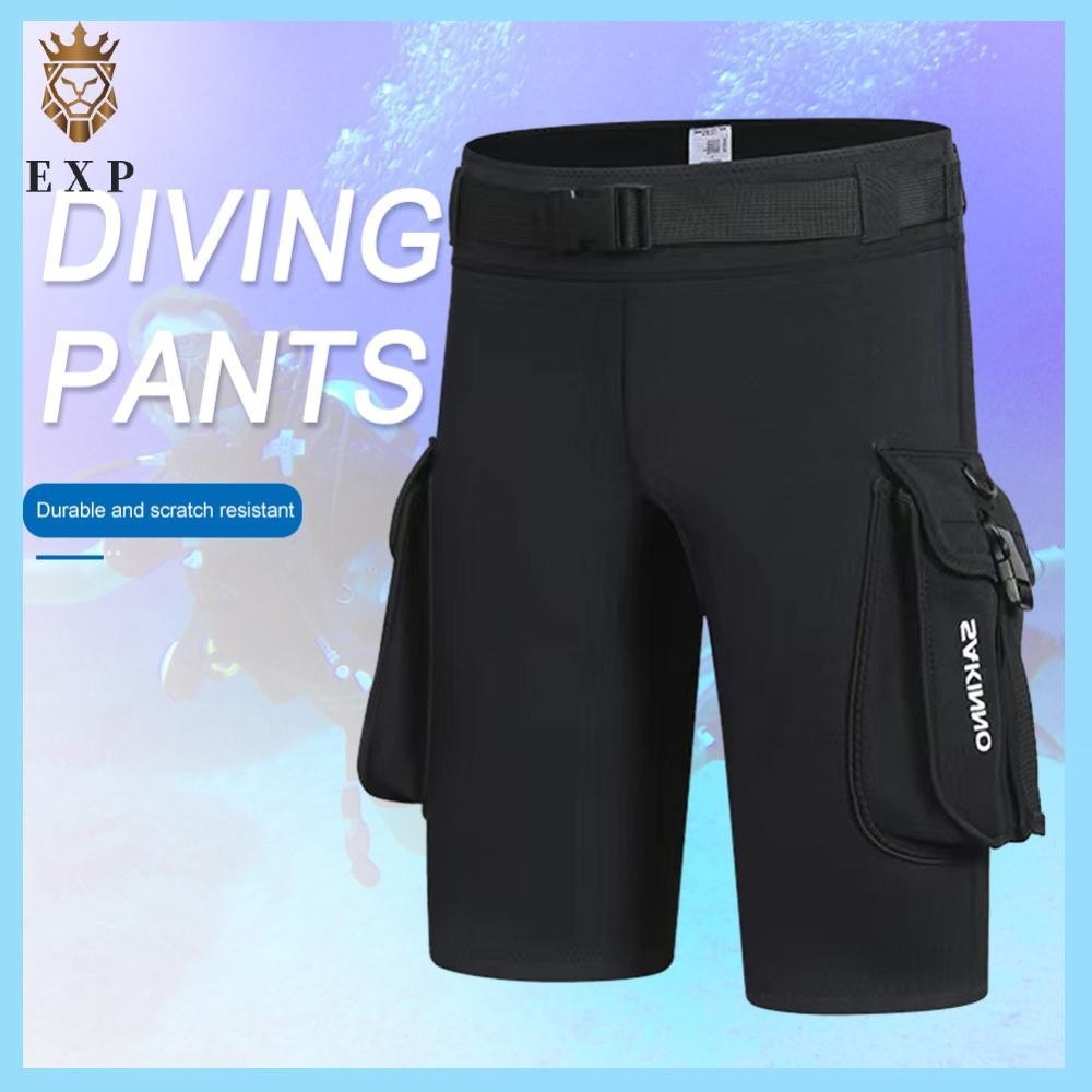 [ระเบิด1.th ] 3mm Neoprene Wetsuit Tech Shorts Keep Warm Unisex Wetsuit Cargo Shorts Leak Hole