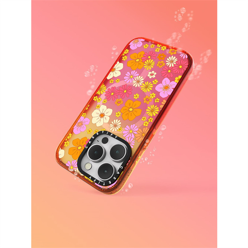 Casetify X retro boho hippie ดอกไม ้ Peach Haze Collection สีอะคริลิคใสด ้ านหลัง TPU Edge กรณีโทรศัพท ์ กรณี Impact กรณีสําหรับ Apple IPhone 113 14 15 Pro Max พร ้ อมกล ่ อง