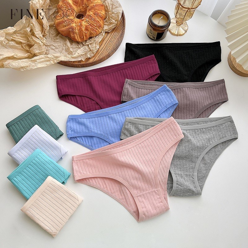 Finetoo กางเกงผ้าฝ้ายสําหรับผู้หญิงสีทึบชุดชั้นในกางเกงสบายกางเกงหญิง XS-6XL