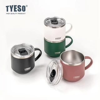 TYESO STACK แก้วน้ำสแตนเลส ขนาด 330 มล. มีหูจับ มีฝาปิด วางซ้อนกันได้ เก็บอุณหภูมิได้ทั้งร้อนและเย็น