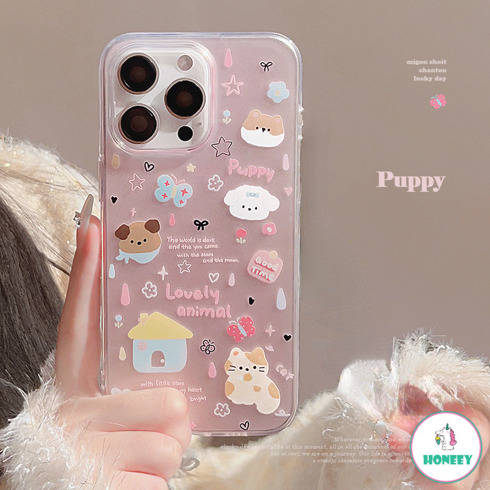 น่ารัก Girly Puppy สีชมพูเคสโทรศัพท์สําหรับ Iphone 11 15 14 Pro Max 12 13 Plus XR XS Max 7Plus 8Plus ป้องกันรอยขีดข่วนกันกระแทกโทรศัพท์ฝาหลัง