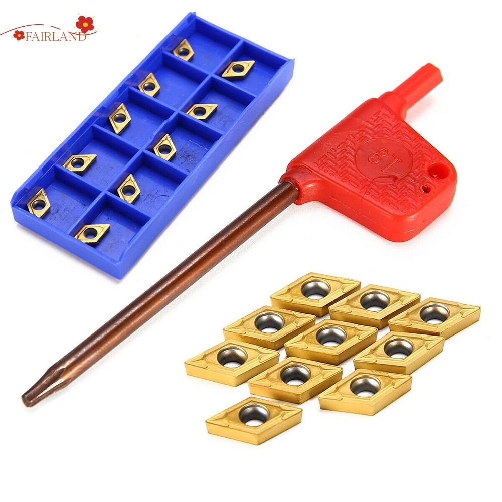 💯FAIRLAND 💯 10 ชิ้น DCMT070204 เรา735 ดีซีเอ็ม 21.51 ใบมีดแทรกคาร์ไบด์สําหรับเครื่องกลึงเครื่องมือเป