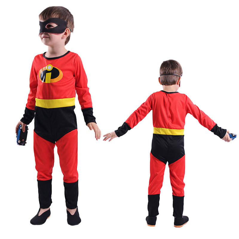 เด็ก/เด็กชายคอสเพลย์ NPC เครื่องแต่งกาย Incredibles Jumpsuit + Eye Mask Skinny ฮาโลวีนคอสเพลย์