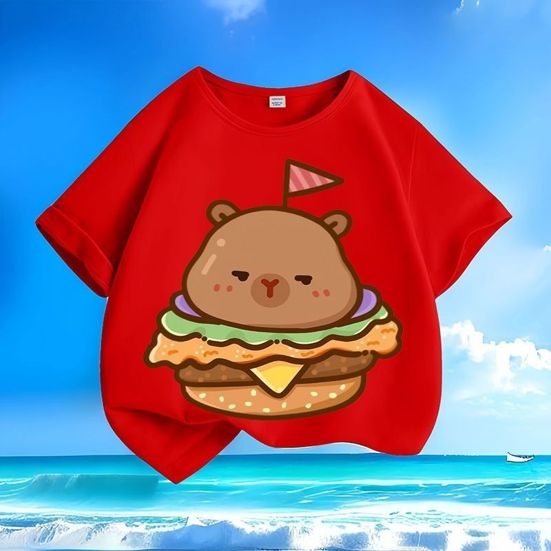 Capybara เสื้อยืดเด็ก ตลก Capybara Emoji เสื ้ อยืดเด ็ กสําหรับฤดูร ้ อนใหม ่ แขนสั ้ นคอกลมด ้ านบ