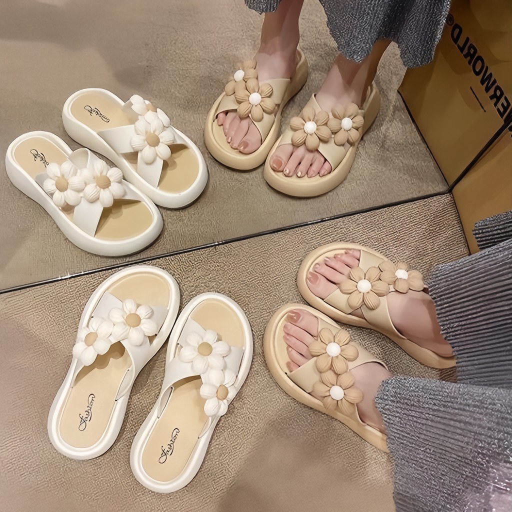ToyNo.1🧸 พร้อมส่ง🧸"LT-2238" รองเท้าแตะสวม ลายอกทานตะวัน  สายไขว้ มี2สีใส่สบาย