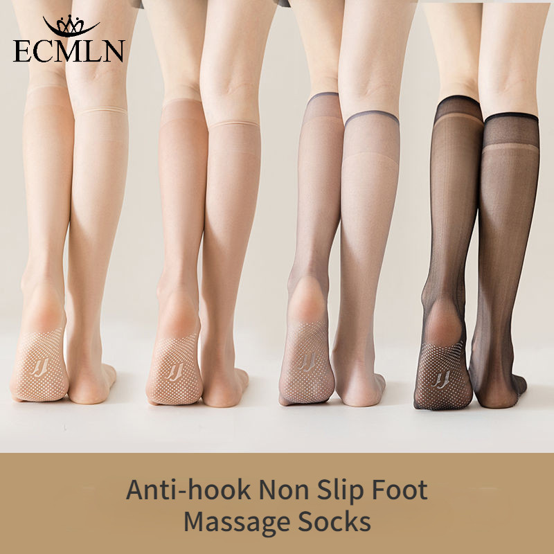 ผู้หญิง Dispensing ลูกวัวถุงน่องผ้าไหมสูงที่มองไม่เห็นโปร่งใส Anti-hook Non Slip ถุงเท้านวดเท้า