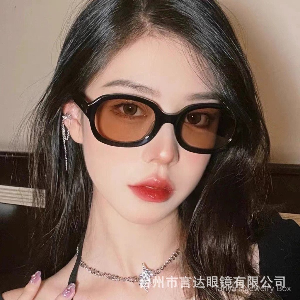0626-TZYD Tanya's Jewelry Retro Brown Sunglasses Women's Korean-Style Glasses UV-Proof Street Shot Sun-Resistant Sunglasses Oval Narrow Frame Sunglasses F45H