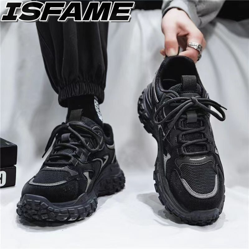 ISFAME รองเท้ากีฬาสำหรับผู้ชายแฟชั่นเกาหลีใหม่หนาแต่เพียงผู้เดียวระบายอากาศตาข่ายรองเท้าผ้าใบกันลื่น
