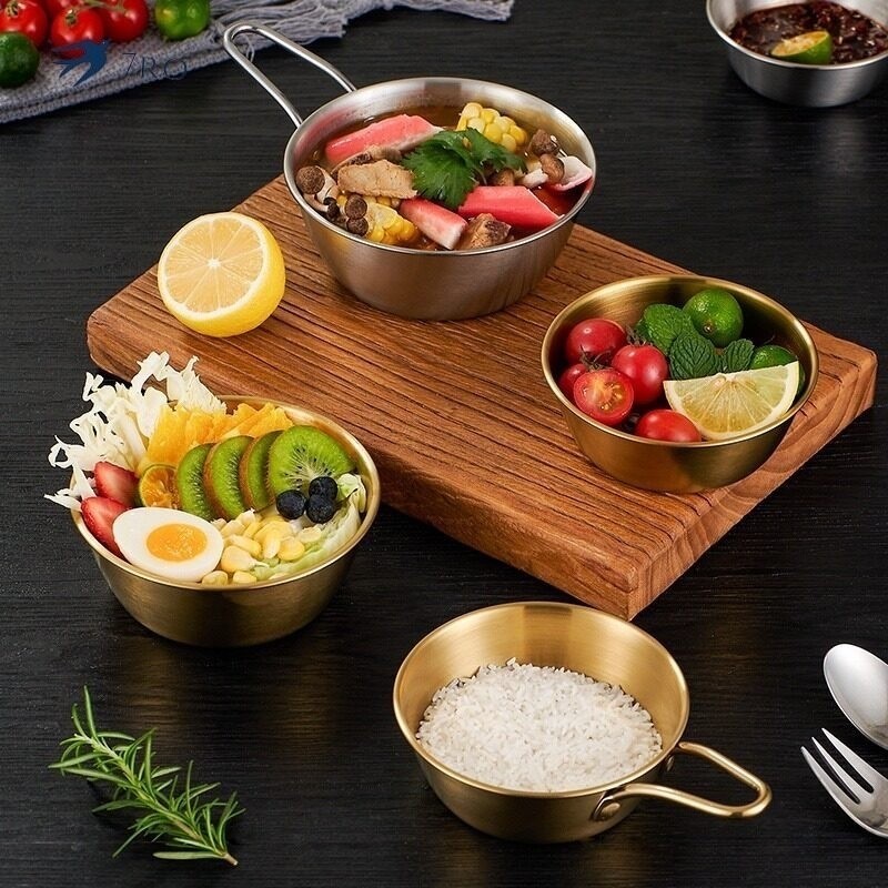 ชามเกาหลีมีหูจับ ถ้วยมักกอลลี ชามเกาหลีสแตนเลส ชามเกาหลีสีทอง ชามมักกอลลี ถ้วยชามเกาหลี