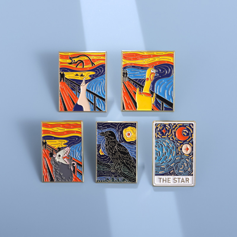 สัตว์น่ารักภาพวาดสีน้ํามัน Pins เข็มกลัด Art Starry Sky ดาวเข็มกลัดโลหะ Pin ปกป้ายเครื่องประดับของขวัญสําหรับเพื่อน
