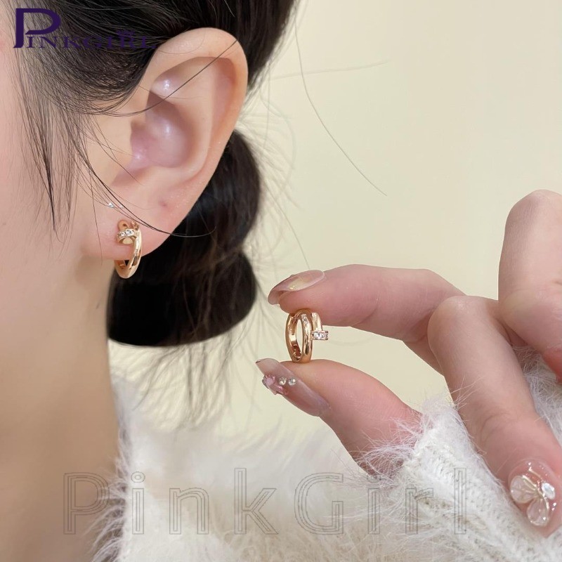 ฝังหัวเข็มขัดหูเพชร-ต่างหูห่วงวงกลม-เครื่องประดับอุปกรณ์เสริม- ย2เค วินเทจฝรั่งเศสสไตล์ อิน -สีทองสีเงินทองแดง