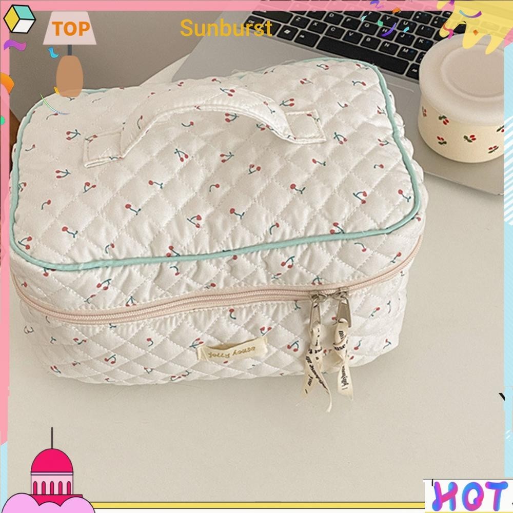 เกาหลีน่ารักกระเป๋าเครื่องสําอางแบบพกพาซิป Travel Organizer Quilted คลัทช์กระเป๋าถือ [Sunburst11.th]