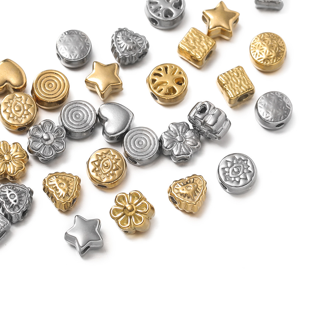 St. kunkka 10 ชิ้นสแตนเลส Spacer ลูกปัดผสมสไตล์สูญญากาศชุบดอกไม้ลูกปัดสําหรับ DIY สร้อยข้อมือสร้อยคอทํา — صورة 6