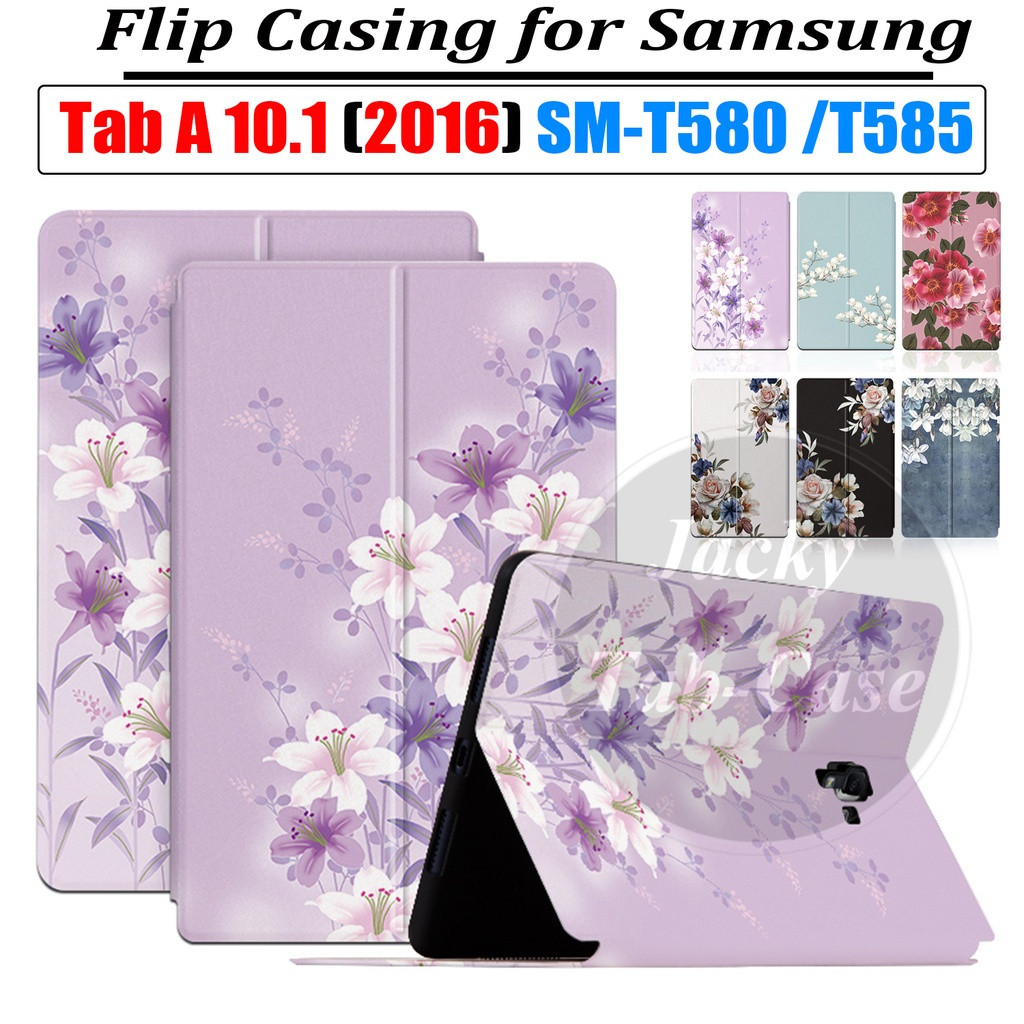 SAMSUNG สําหรับSamsung Galaxy Tab A 10.1 (2016) แท็บเล็ตพีซีA6 T580 T585 SM-T585 แท็บเล็ตTab A 10.1 พร้อมS-ปากกาSM-P585 SM-P580 คุณภาพสูงPUหนังแฟชั่นดอกไม้ฝาครอบ