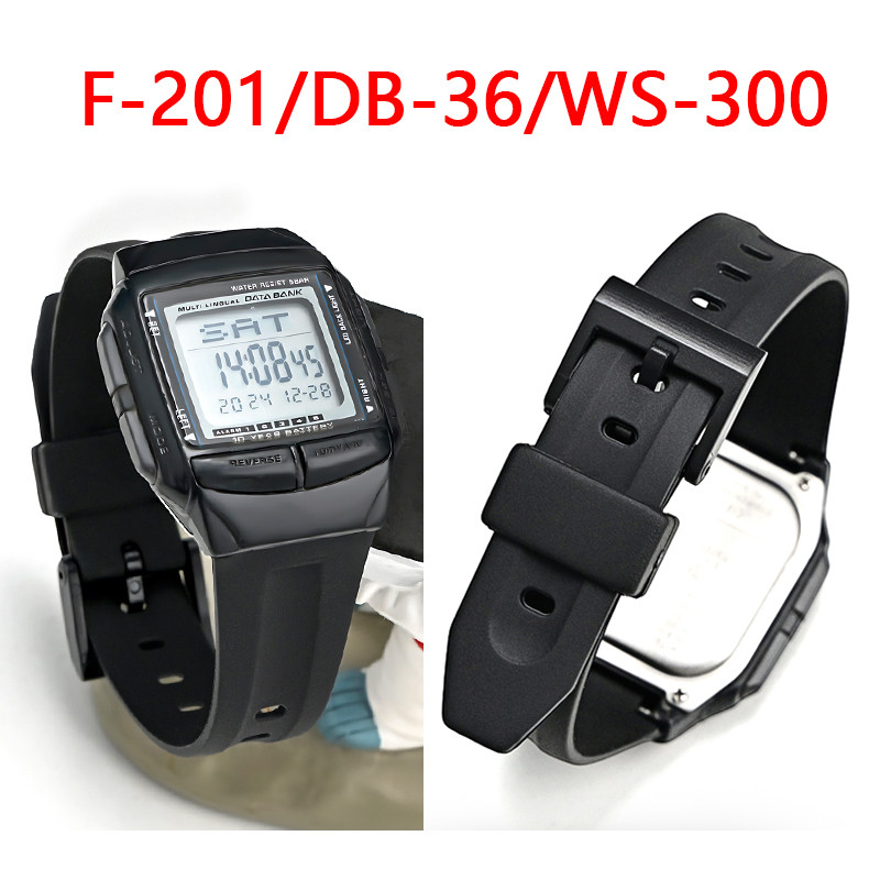 สายสีดําสําหรับ Casio F-201W F-201WA DB-36 WS-300 ผู้ชายผู้หญิงเปลี่ยน Matte เรซิ่นยางนาฬิกาสร้อยข้อมือ 18 มม.