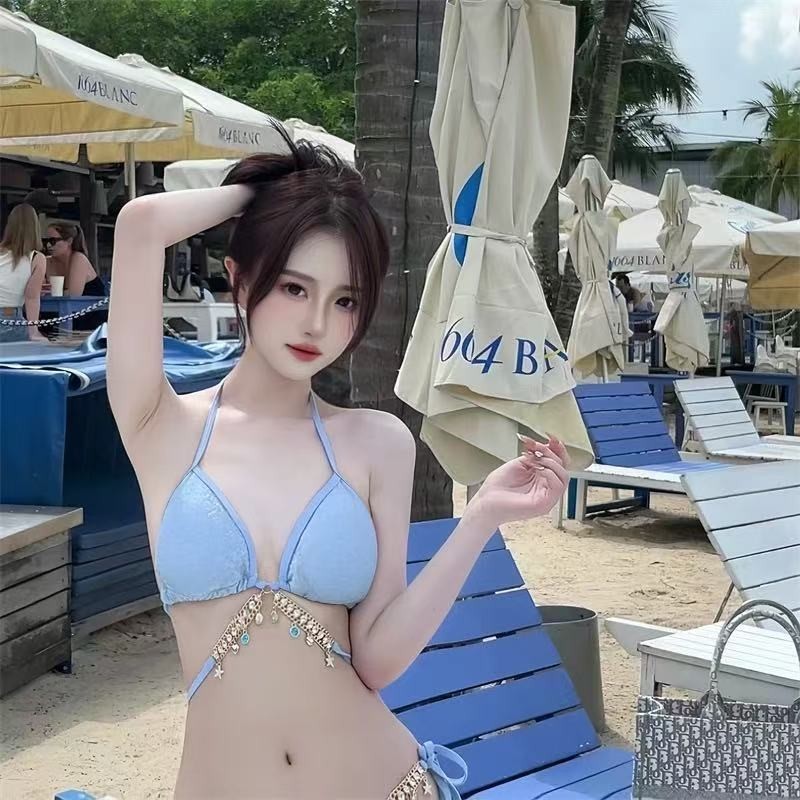 ส่งไวจากไทย ✨ ชุดว่ายน้ำบิกินี่ 3 ชิ้น สไตล์เกาหลีเซ็กซี่ กระโปรงเอวสูง แต่งผ่าข้าง✨การตกแต่งโซ่เพชร - รูปที่ 7