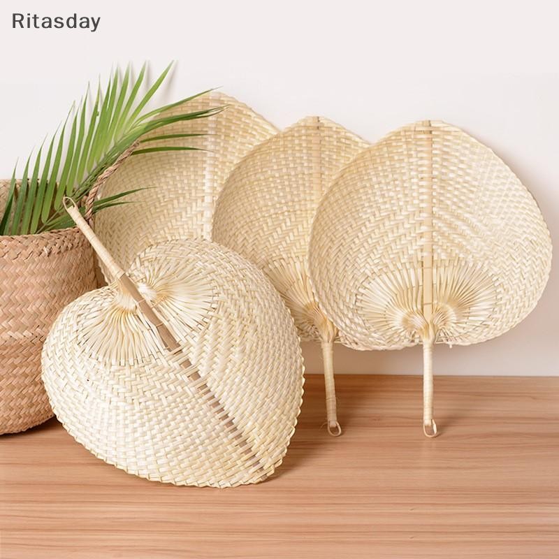 Ritasday Pushan Arts Hand Made Fan Peach Shaped Bamboo Fan Summer Cool Air Fan DIY ใหม่
