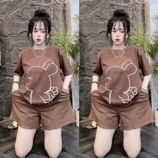 ชุดเซ็ท 2 ชิ้น S286 เสื้อพิมพ์ลายการ์ตูน กระต่ายลายน่ารัก ผ้าคอตตอลผสม กางเกงขาสั้น พร้อมจัดส่ง
