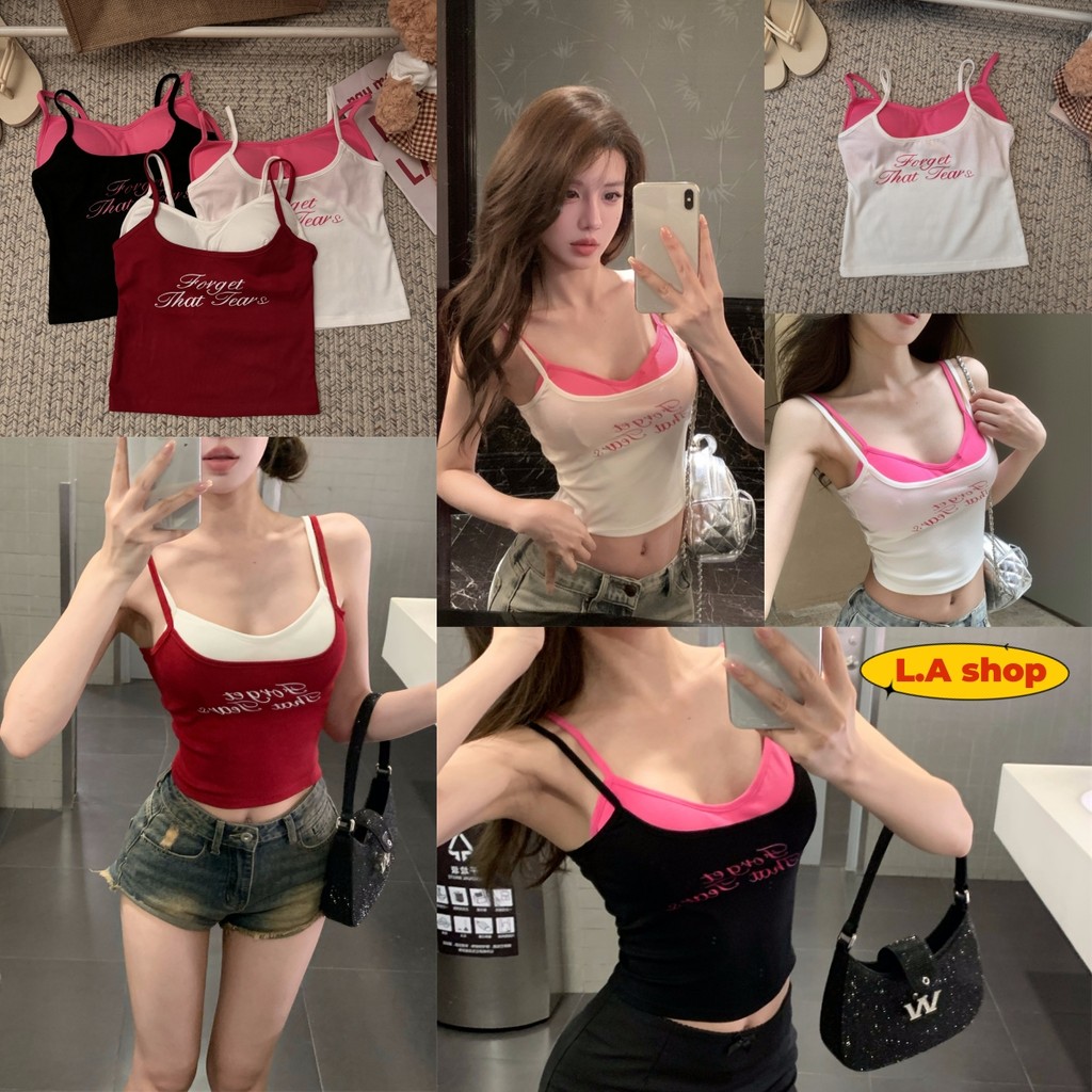 L.A Shop★สไตล์ใหม่★เสื้อสายเดี่ยว มีฟองน้ำน่ารักสุดๆ ดีเทลแต้งสองขั้น สีแจ่มมาก "FYH341"