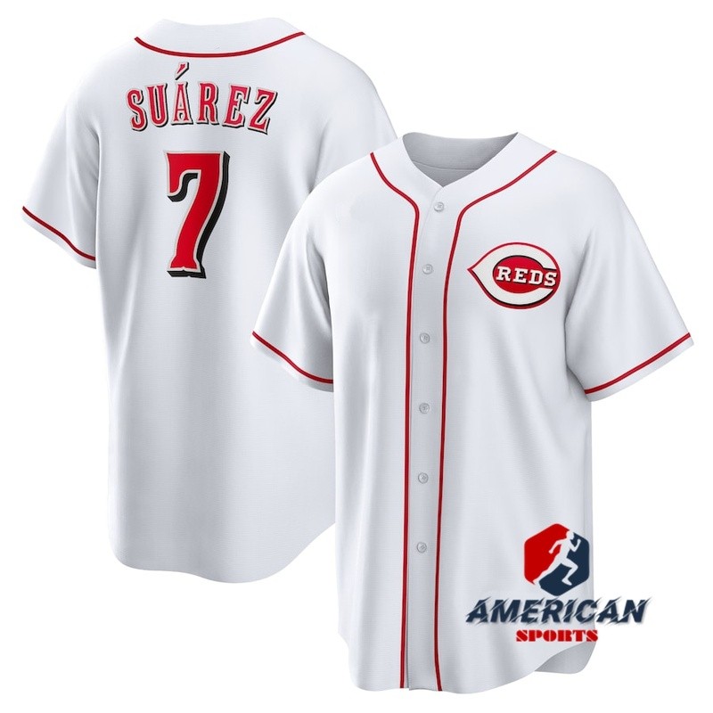 เสื้อเบสบอลชาย Cincinnati Reds Eugenio Suarez White Home