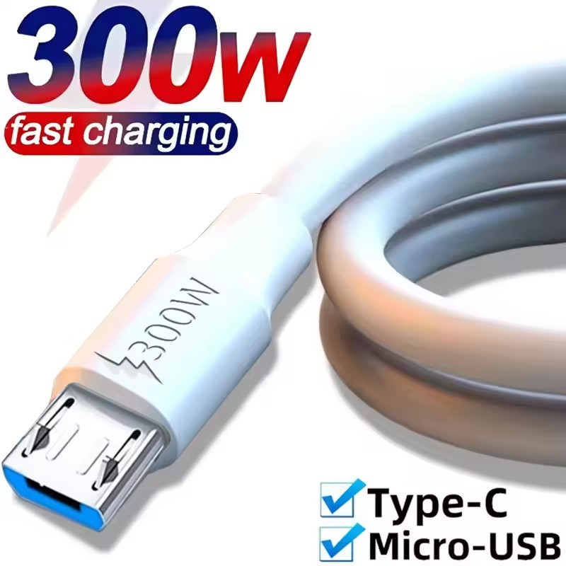 300w ชาร์จเร็วสุด Micro USB Type C Data Cables การถ่ายโอนความเร็วสูงสําหรับโทรศัพท์ Android Type-C Quick Charge สายไฟ