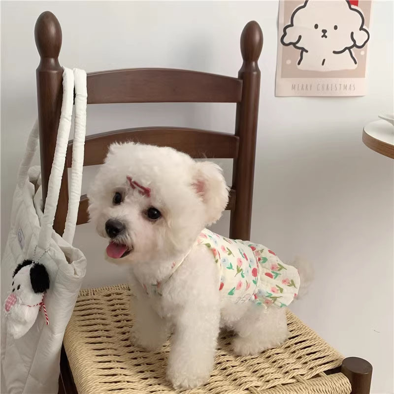 Pet Flora Dress Dog Spring Clothes Cat Dresses Dog Dress Sweet Tulip Strappy Dress Cute Cherry Strap