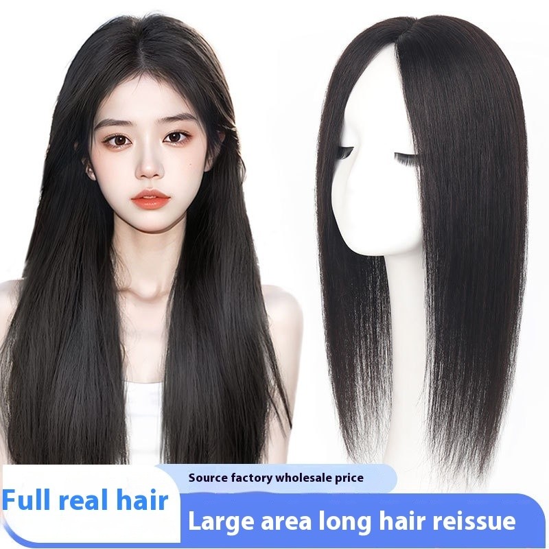 13*15-45 ซม. 100% มนุษย์ ที-บน วิกผมสีดํา/มอคค่าน้ําตาล ระบายอากาศ เบา ปิดผมขาว เพิ่มปริมาณ