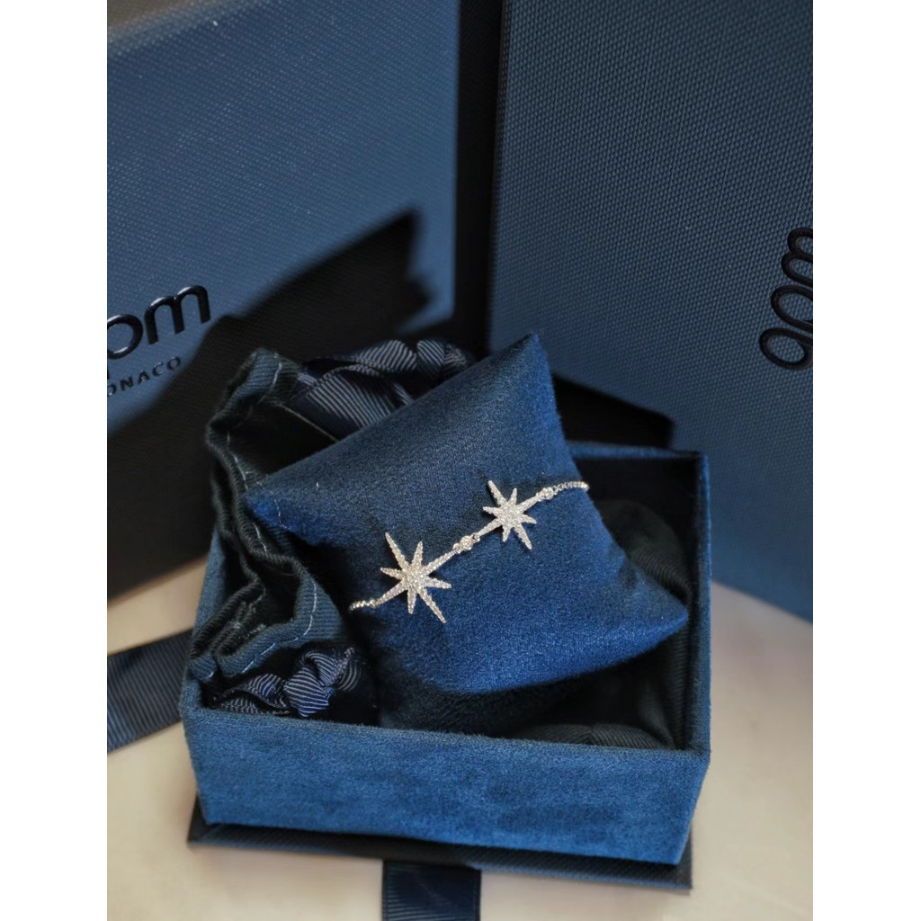 APM Monaco Series เงินสเตอร์ลิงคริสตัลเพชร Hexagram สร้อยข้อมือดาวตกคู่แฟนของขวัญ