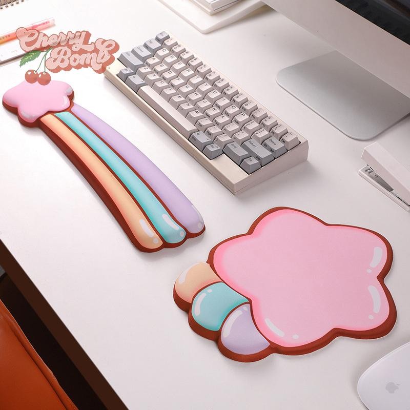 (Cherry Bomb) Star Rainbow Mouse Pad Holder Keyboard Wrist Rests Cushion for Computer Office PC, Laptop Desktop. ใหม่