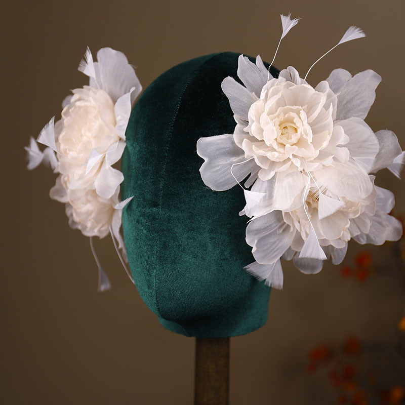 1 คู่เจ้าสาว headwear ย้อนยุค super fairy feather รากบัวดอกไม้สีชมพูคู่คลิป
