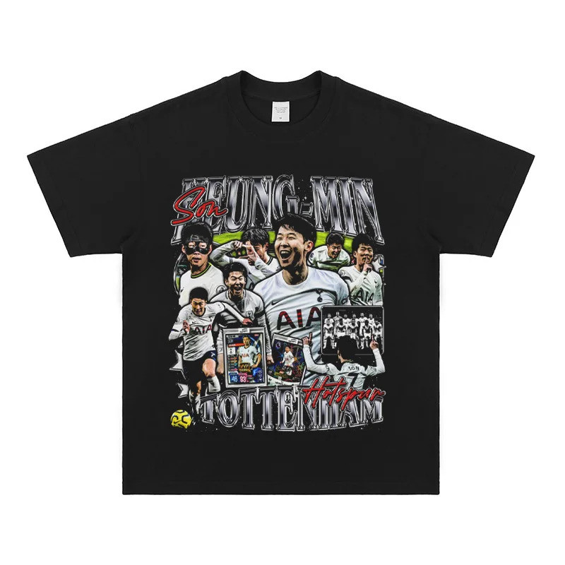 Son Heung-Min รูปพิมพ์แขนสั้น Son Heung-min Tee หลวม Vintage Vintage เสื้อยืดคุณภาพสูง