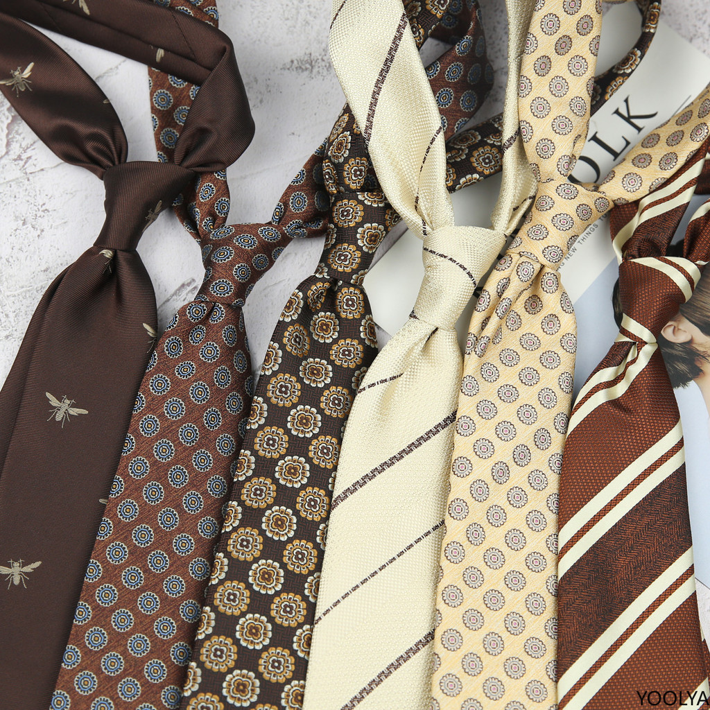 Maillard แฟชั่น 8 ซม. Casual ธุรกิจอย่างเป็นทางการ Tie ผู้ชาย Retro Beige กาแฟแชมเปญเนคไท