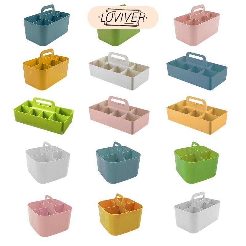 LOVIVER Stackable แบ่งตะกร้า Bin แต่งหน้า Organiser พร้อมที่จับแบบพกพาจัดเก็บ Tote สําหรับอ่างอาบน้ําโต๊ะเนอสเซอรี่