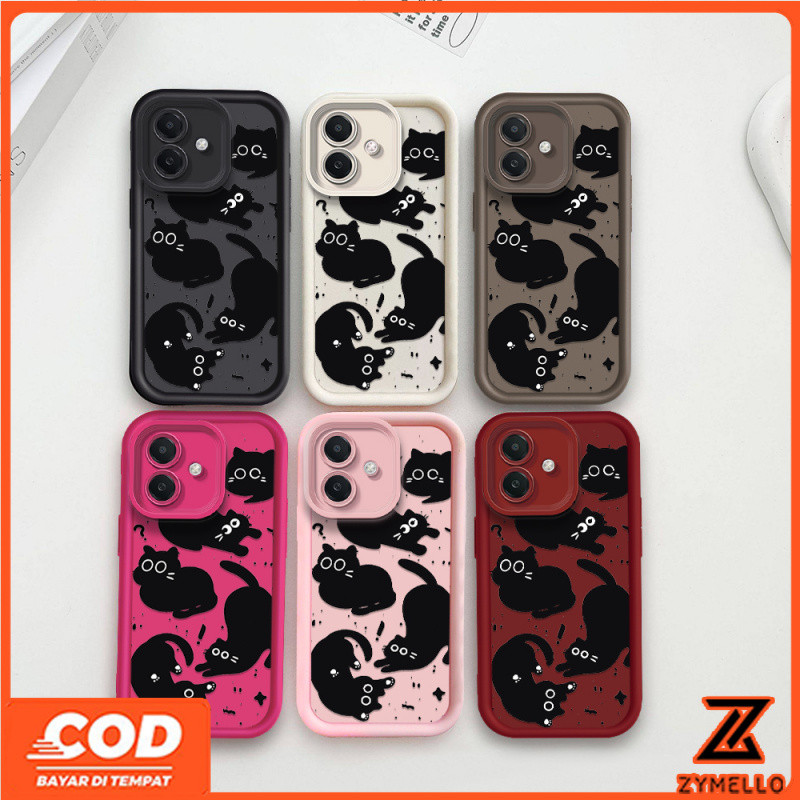 Case สำหรับ VIVO V50 V40 V40 Lite Y04 Y29 Y03 Y19S Y28 Y17S V30 5G Y20 V29E Y17 Y15 Y11 Y12S Y20S Y33S Y21T Y21S น่ารักตลกแมวดำกันกระแทกเคสโทรศัพท์ TPU