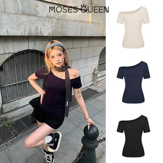 MOSESQUEEN ปิดไหล่แขนสั้นผู้หญิงฤดูร้อนใหม่อเนกประสงค์เซ็กซี่ผอมบริสุทธิ์เรียบง่ายขายร้อน #62318
