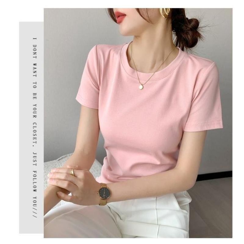 เสื้อยืดแขนสั้น สำหรับผู้หญิง ทำจากผ้าฝ้าย เหมาะสำหรับฤดูร้อน มาใหม่ คอกลม ทรงสลิมฟิต ท็อปส์ซู ราคา ถูกที่สุด ดีลบีเคเค แกลเลอรีภาพที่ 7