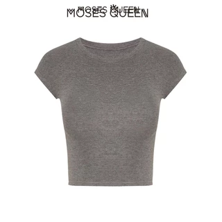 MOSESQUEEN แขนสั้นอเมริกันเปิดปุ่ม ฤดูร้อนใหม่ผู้หญิงบางและบางเสื้อยืดแขนสั้นครึ่งแขนด้านบน#62169