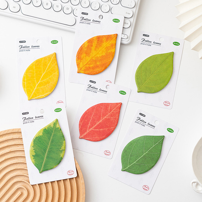 25 แผ่นจําลองฤดูใบไม้ร่วง Fallen Leaves Series Sticky Notes นักเรียนแบบพกพา Memo Pad