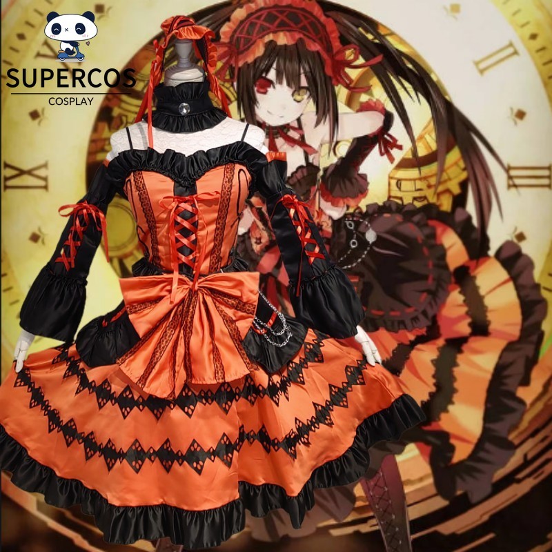 วันที่ A Live Nightmare Tokisaki Kurumi คอสเพลย์ชุดยาวเครื่องแต่งกายฮาโลวีน Carnival Party ชุดหญิง