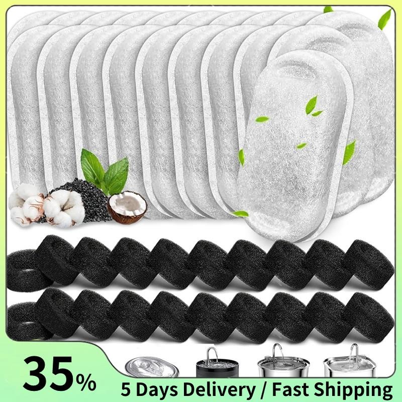 40pcs แมวน้ําพุสําหรับ 67oz/2L และ 108/3.2L สแตนเลสสัตว์เลี้ยง Fountain Cat เปลี่ยนตัวกรองฟองน้ํา